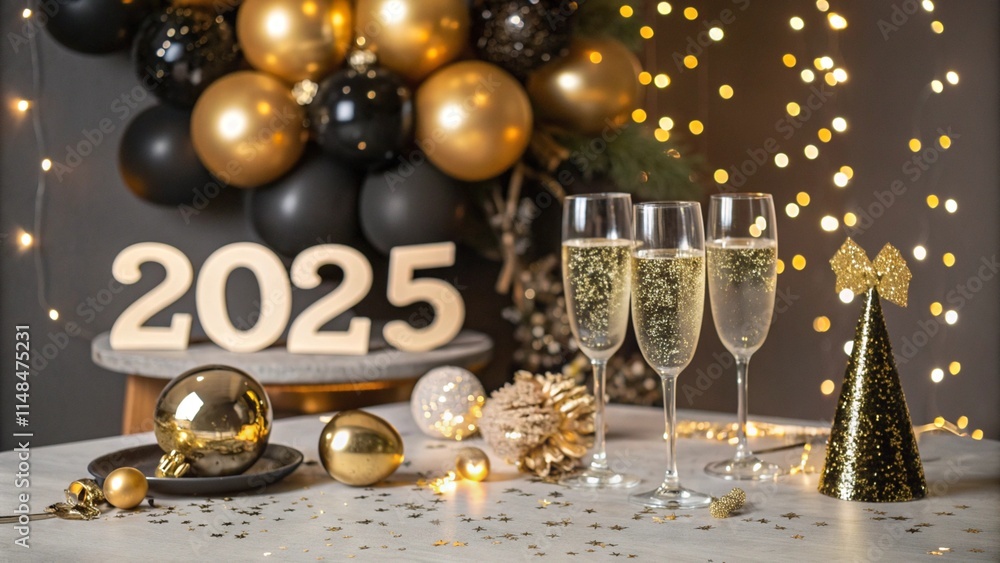 2025 Party Setup with Champagne and Festive Lights 2025 Party Setup with Champagne and Festive Lights