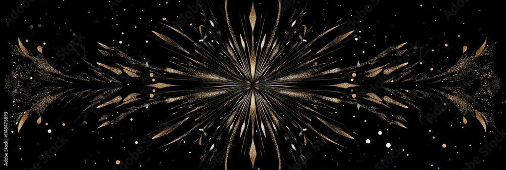 Fototapeta premium A black background illuminated with swirling gold beams and gold dust, evoking movement, elegance and a modern and vibrant aesthetic.