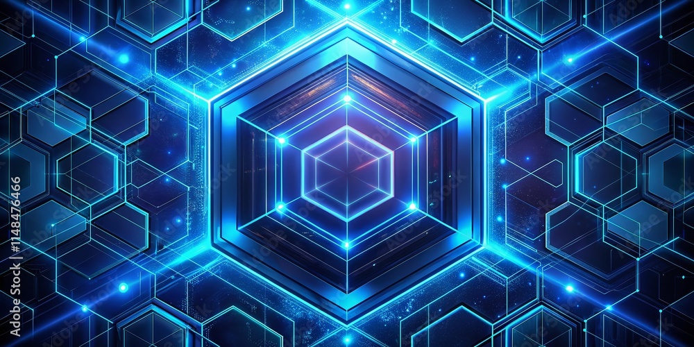 Abstract Futuristic Hexagonal Blue Glowing Lines - Minimalist Tech Background