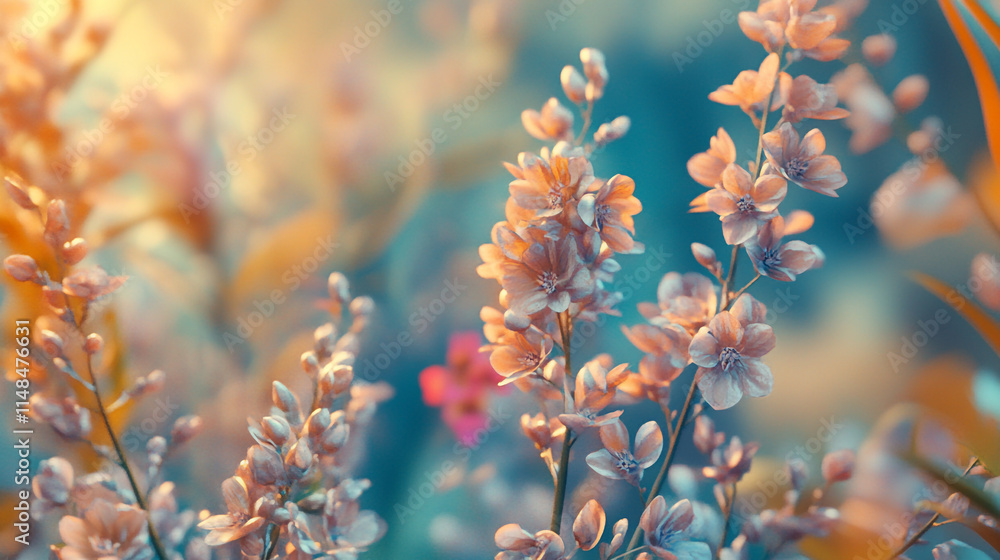 Blossoming cherry blossoms in a serene garden at sunset, showcasing vibrant colors and delicate petals Blossoming cherry blossoms in a serene garden at sunset, showcasing vibrant colors and delicate petals
