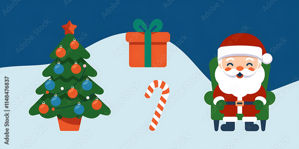 A Christmas night scene with a few elements isolated on a white background A Christmas night scene with a few elements isolated on a white background