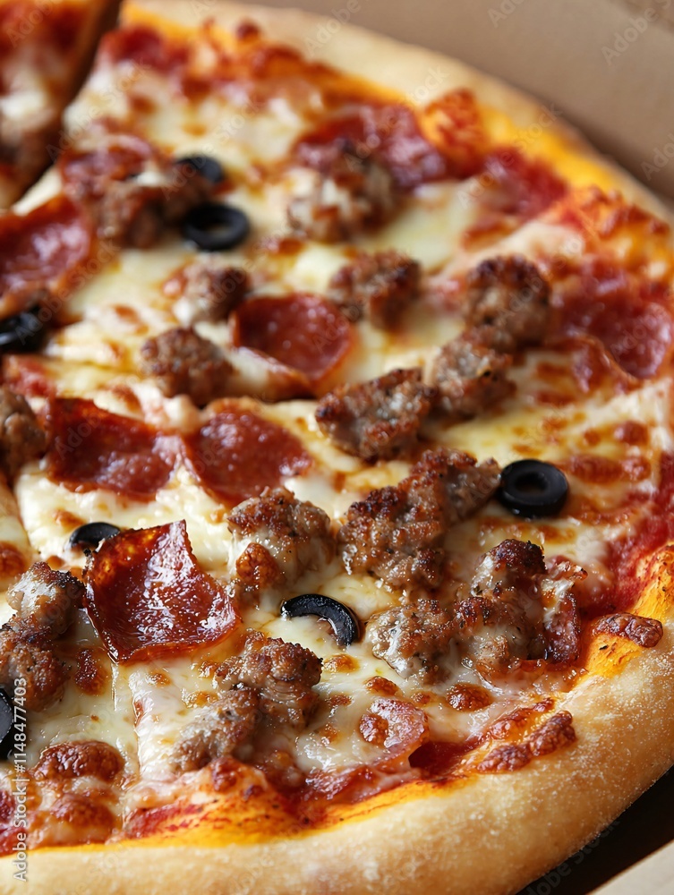 National Pizza Day Delicious Pepperoni Sausage Pizza Slice Closeup National Pizza Day Delicious Pepperoni Sausage Pizza Slice Closeup