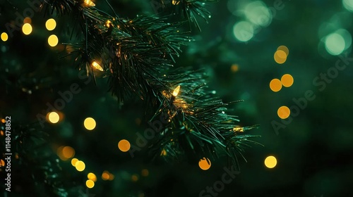 Holiday Decorations with Christmas Tree and Bokeh