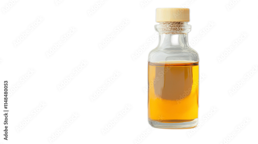 Glass Bottle with Cork Lid Containing Clear Amber Liquid Glass Bottle with Cork Lid Containing Clear Amber Liquid