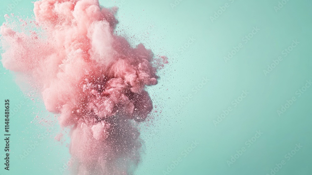 Fototapeta premium Pink powder explosion against a teal background