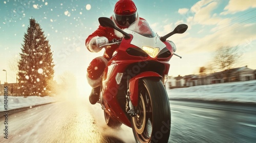 Santa Claus Riding Supersport Motorcycle photo