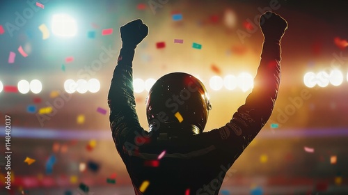 Silhouette of Racing Driver Celebrating Victory