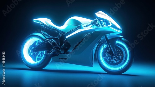 White Sport Motorcycle Illuminated by Blue Studio A