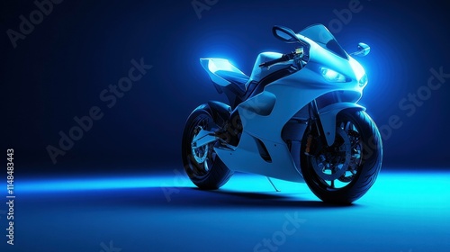 White Sport Motorcycle Illuminated by Blue Studio L.