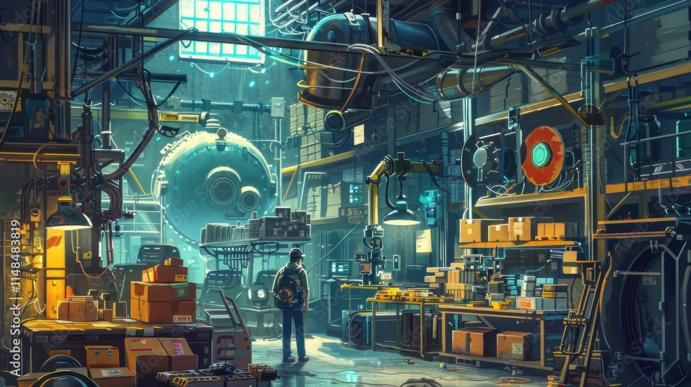 A proactive logistics and industrial worker, organizing and transporting goods in a busy industrial warehouse, A proactive logistics and industrial worker, organizing and transporting goods in a busy industrial warehouse,