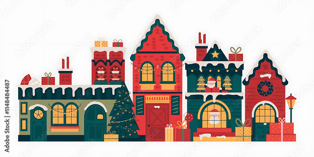 Naklejka premium A cutout png design asset of a Christmas Village isolated on a white background
