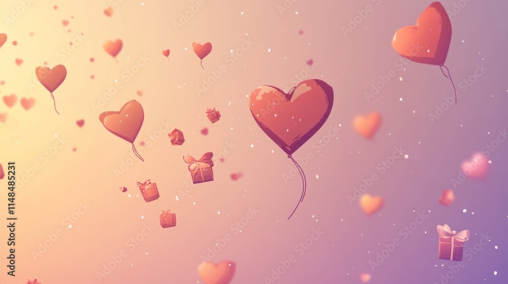Elegant Valentine's Day vector background with heart strings gently swaying and charming gifts scattered on a soft gradient backdrop. Elegant Valentine's Day vector background with heart strings gently swaying and charming gifts scattered on a soft gradient backdrop.