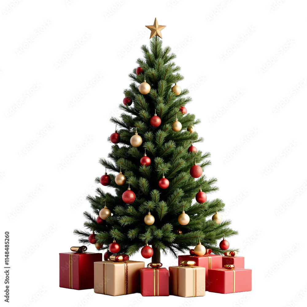 Christmas tree with red gold ornaments Christmas tree with red gold ornaments