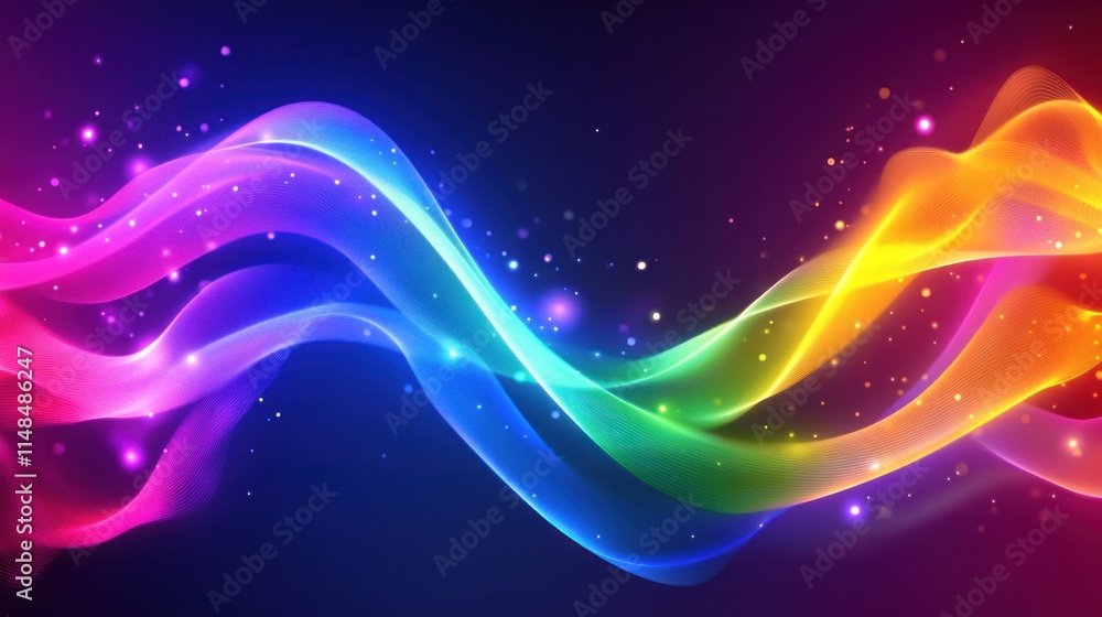 Obraz premium Rainbow Wave Abstract Background With Glowing Particles