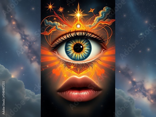 Cosmic Eye: Digital Painting of a Mystical Third Eye Amidst Celestial Nebulae AI Generated photo