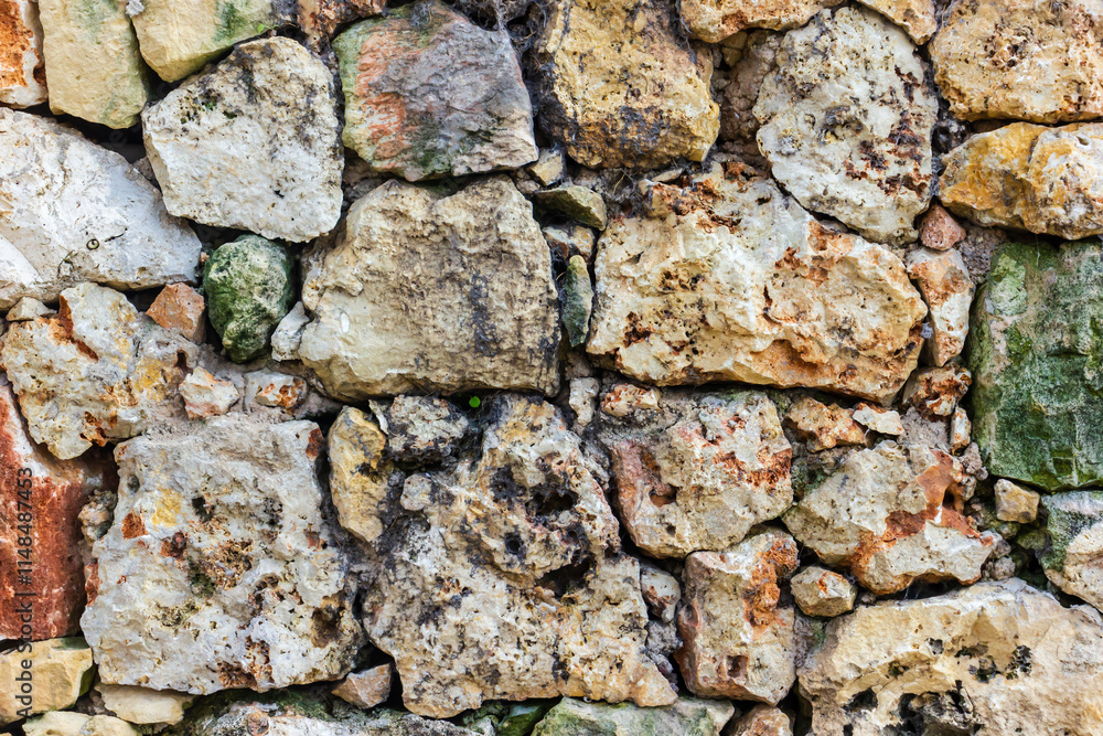 Rustic Stone Wall with Weathered Rocks in Natural Light Rustic Stone Wall with Weathered Rocks in Natural Light