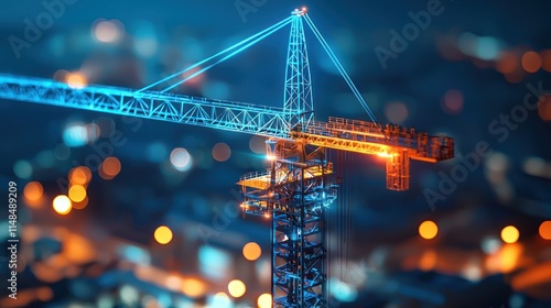 Night City Construction: Tower Crane at Dusk photo