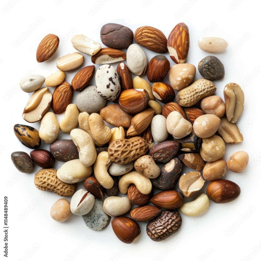 Different nuts and seeds forming a circle on white background Different nuts and seeds forming a circle on white background