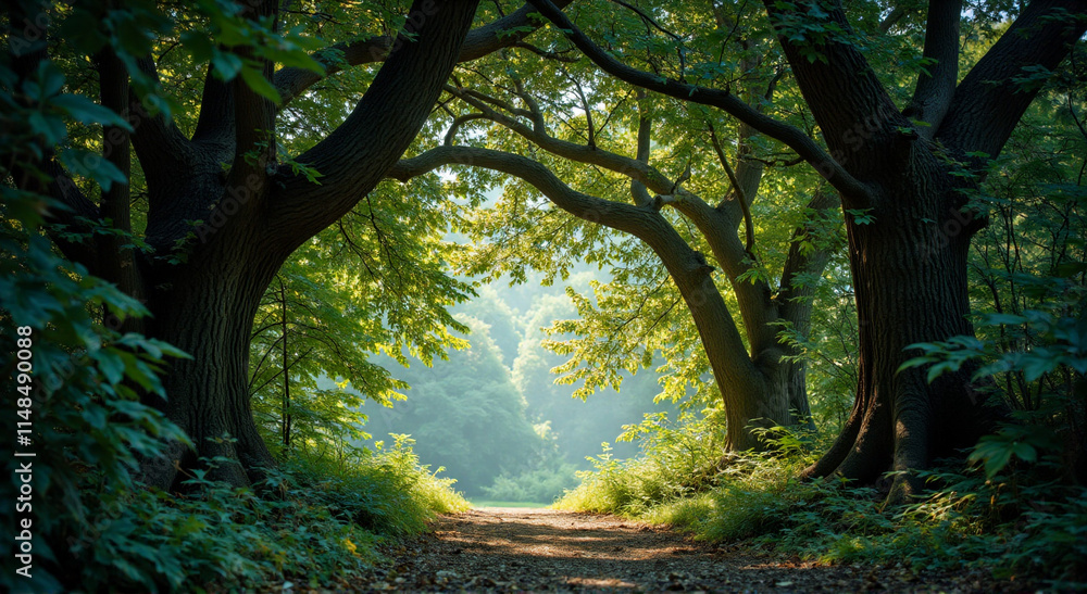 Naklejka premium sun shining through trees