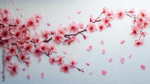 Delicate Cherry Blossom Arrangement with Soft Petals on White Background