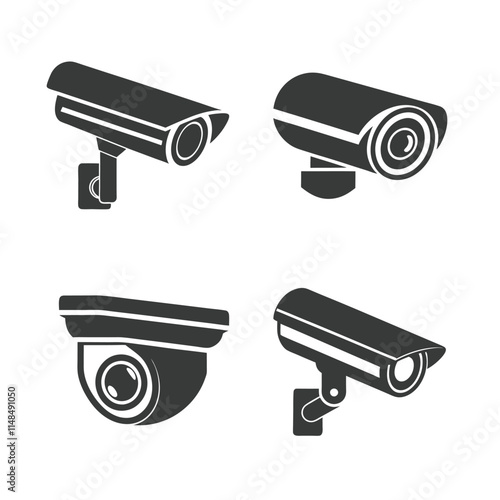 Minimal Security CC Camera set silhouette Vector Design.