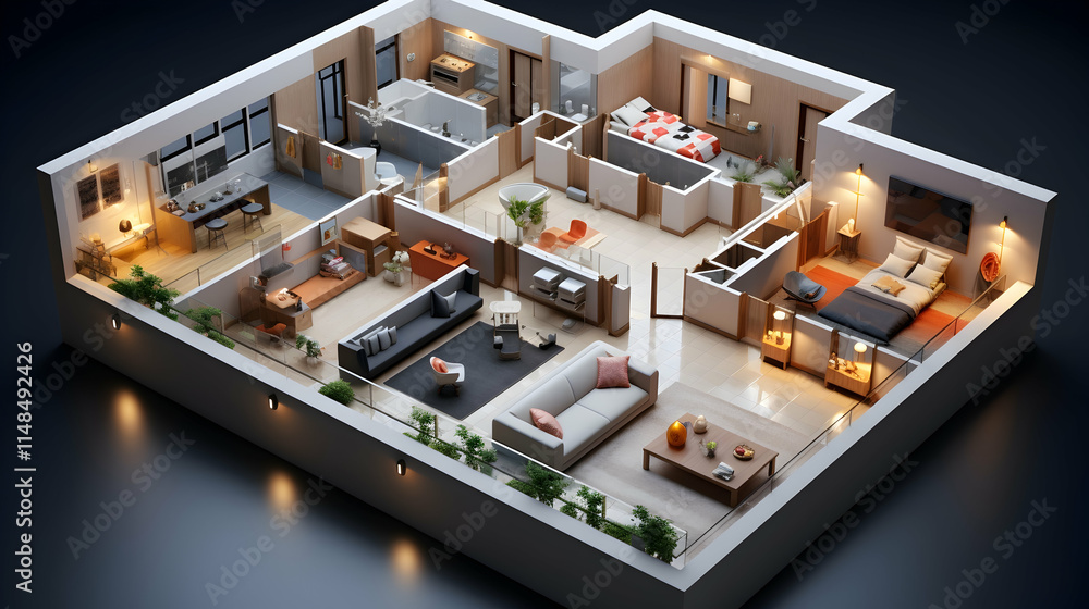 Modern Apartment Floor Plan Visualization Modern Apartment Floor Plan Visualization
