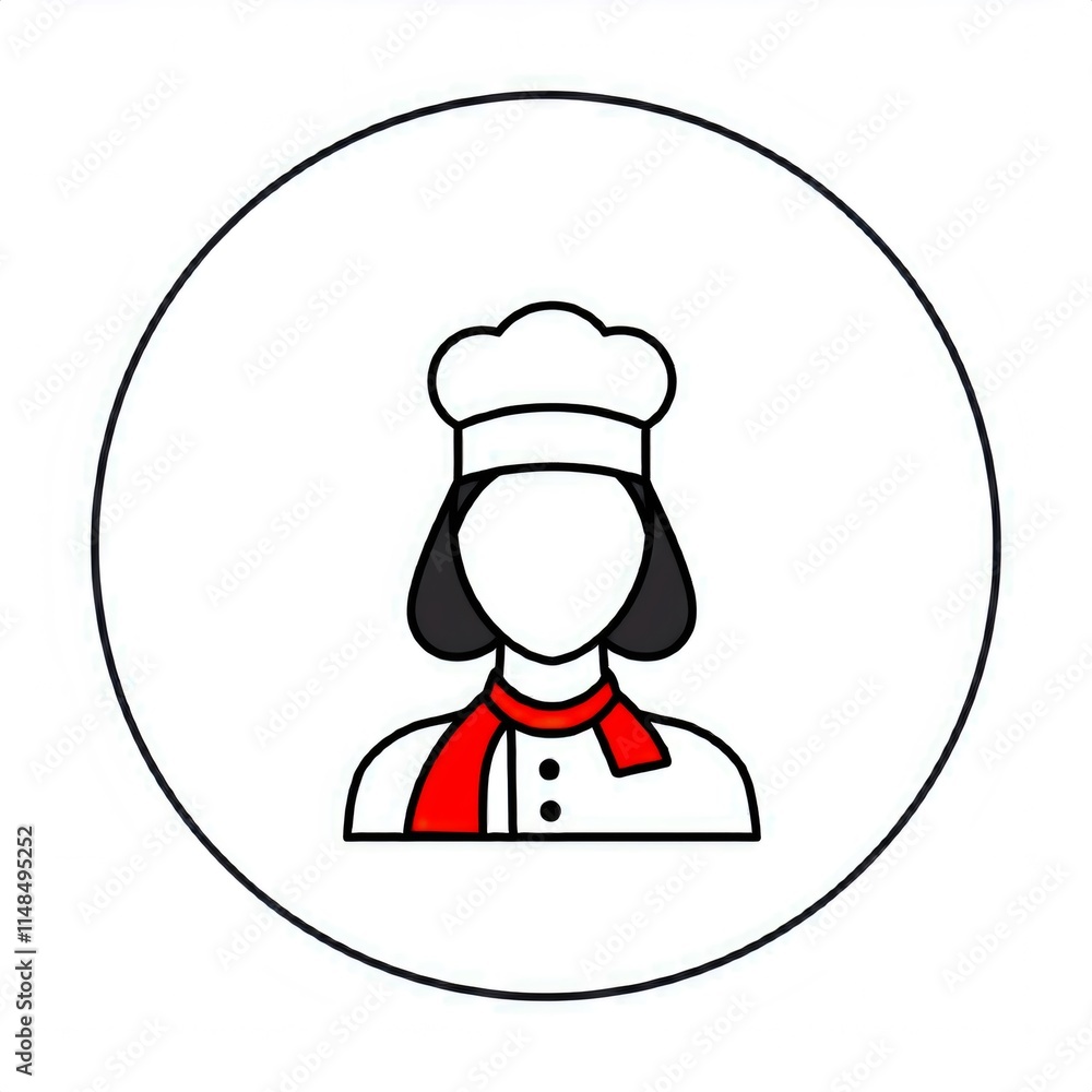 Simple icon of a female chef wearing toque, uniform and red scarf, ideal for restaurant and food industry Simple icon of a female chef wearing toque, uniform and red scarf, ideal for restaurant and food industry