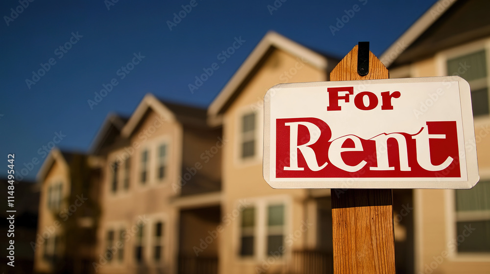 Naklejka premium For rent sign displayed on a residential building, symbolizing opportunities for new beginnings and the dynamic nature of urban living.