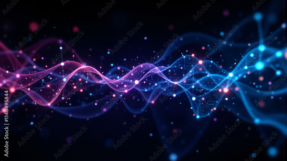 A vibrant display of blue and pink light waves forming a mesmerizing visual effect. A vibrant display of blue and pink light waves forming a mesmerizing visual effect.