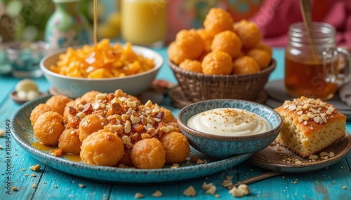 Wallpaper Mural image of cheese cookies with honey topping, enjoyed on a bright morning Torontodigital.ca