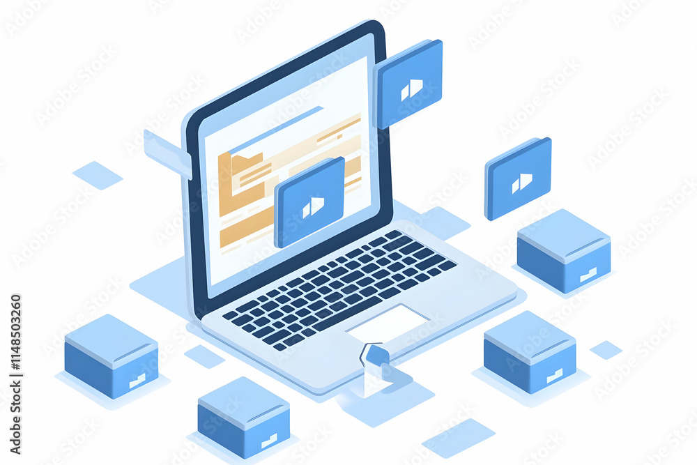 3D Illustration Data Transfer Laptop 3D Illustration Data Transfer Laptop