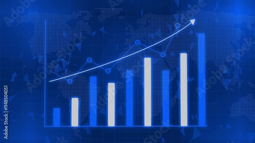 Colorful business graph growth with world map animation background.
