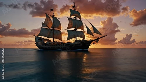 classic sailboat in sunset ocean photo