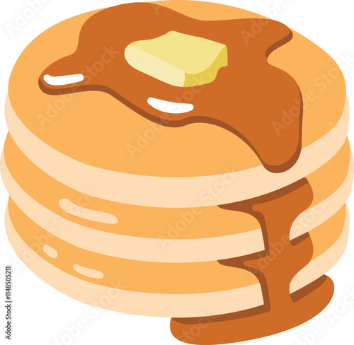 Stack of pancakes with butter and maple syrup vector illustration.