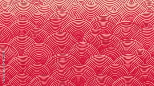 Minimalist red seigaiha design with evenly spaced, monochromatic wave patterns for a clean and versatile repeating vector. photo