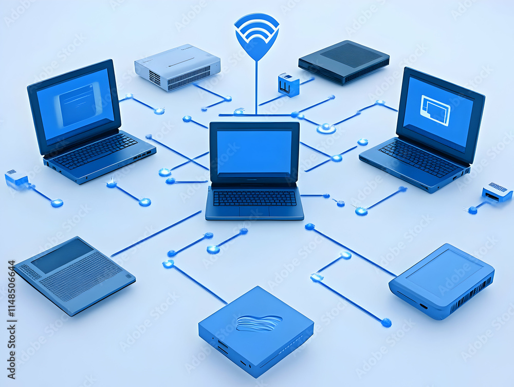 3D Illustration Network Devices 3D Illustration Network Devices