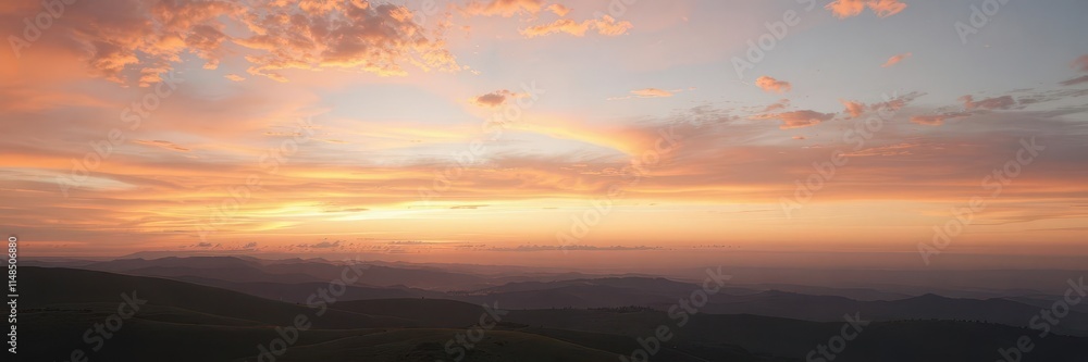 Serene sunset over rolling hills, vibrant sky, nature, view Serene sunset over rolling hills, vibrant sky, nature, view