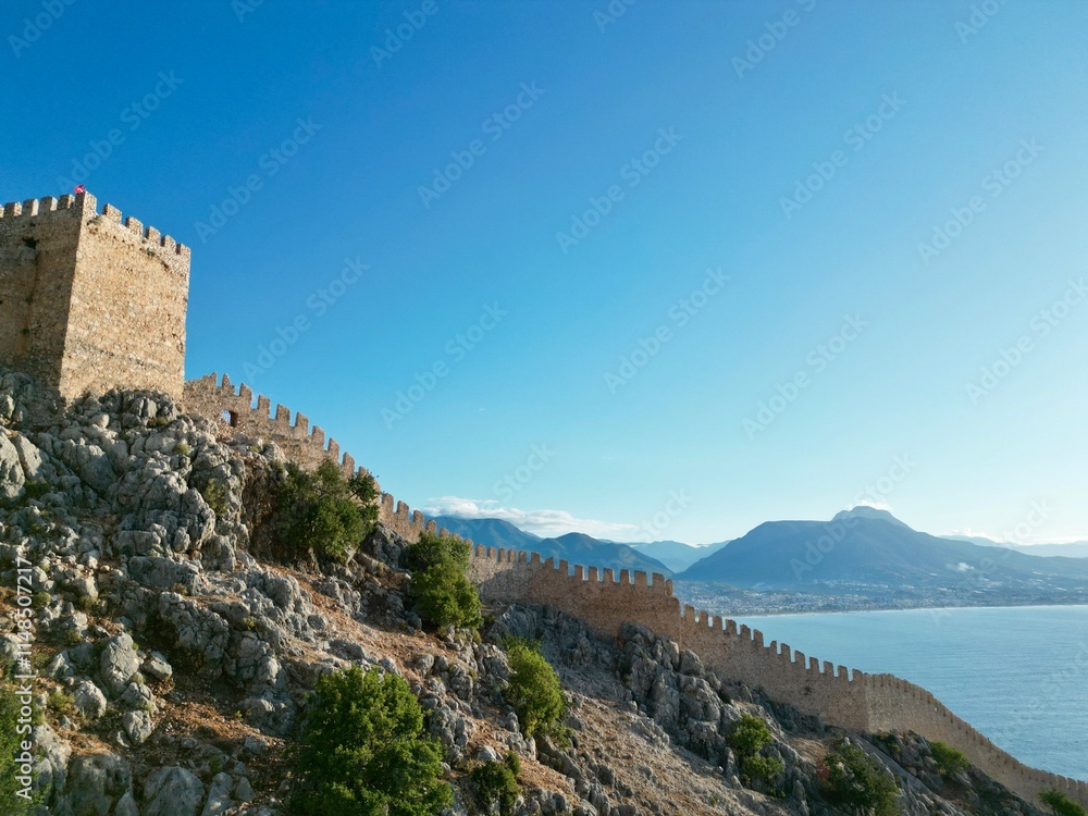 Fototapeta premium rock on the seashore fortress landmark sea. High quality photo