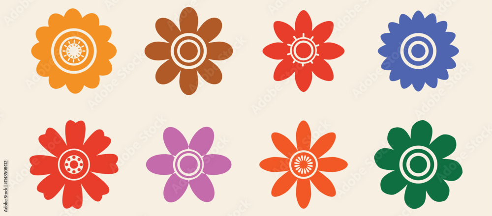 Flower geometric shapes icon. Colorful brutalism abstract symbols. Flower simple icon. Vector illustration Flower geometric shapes icon. Colorful brutalism abstract symbols. Flower simple icon. Vector illustration