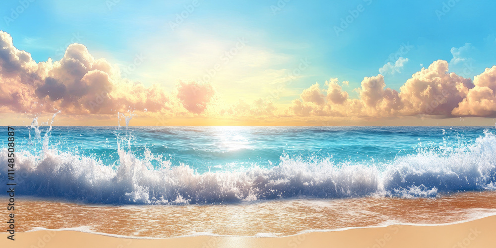 A Celestial Wave: A majestic wave, cresting under a sky ablaze with ...