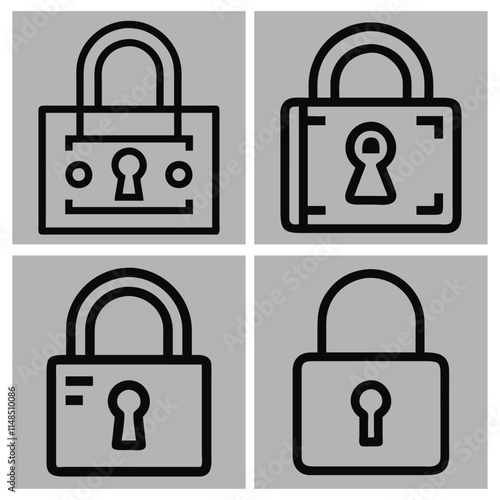 Customizable Lock Icon Set Vector Illustration