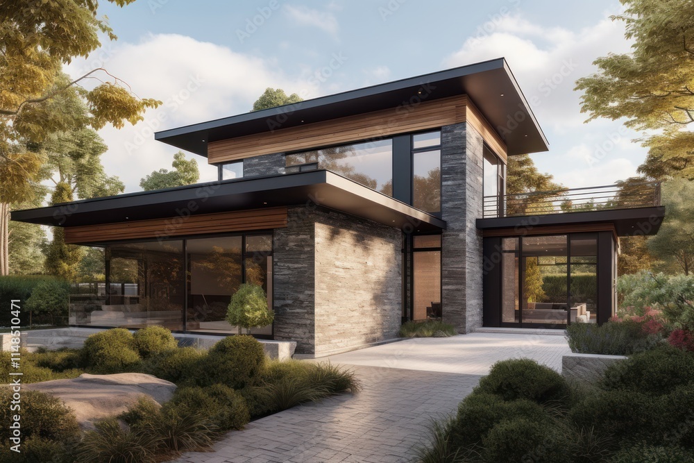 Modern Stone and Wood House Amidst Lush Greenery Modern Stone and Wood House Amidst Lush Greenery