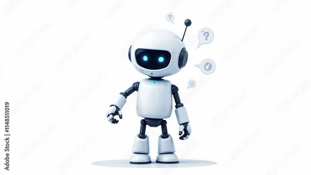 A charming robot with blue eyes, a white body, and a friendly appearance, designed for fun. A charming robot with blue eyes, a white body, and a friendly appearance, designed for fun.