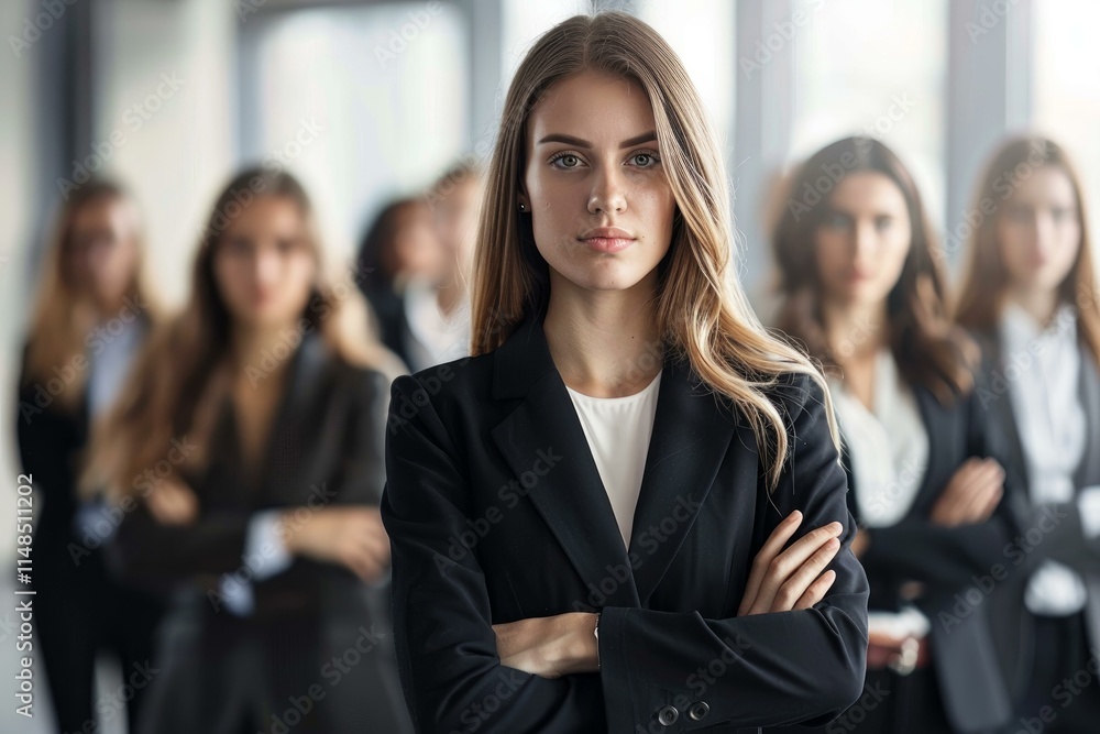 Businesswoman leading team of professionals in modern office Businesswoman leading team of professionals in modern office