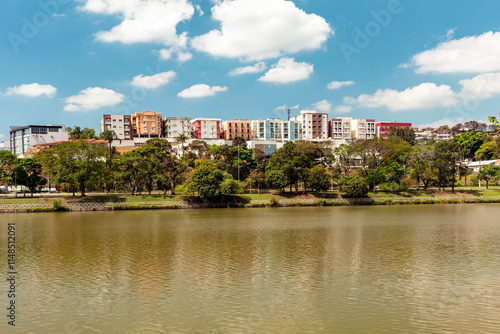 View of the famous Taboao lake on a sunny day in the Brazilian summer, in the city of Bragança Paulista, Brazil, a tourist town known in the inland of Sao Paulo photo