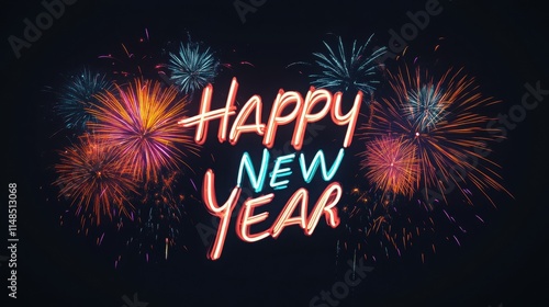 Happy New Year 2025: A Minimalist Firework Celebration on a Bold Black Canvas