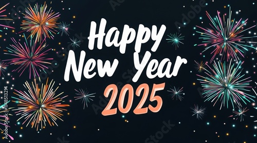 Happy New Year 2025: A Minimalist Firework Celebration on a Bold Black Canvas