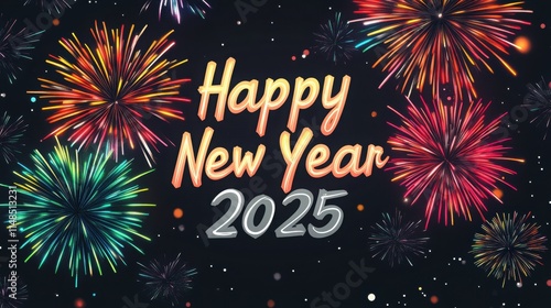 Happy New Year 2025: A Minimalist Firework Celebration on a Bold Black Canvas