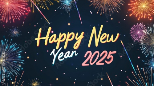 Happy New Year 2025: A Minimalist Firework Celebration on a Bold Black Canvas