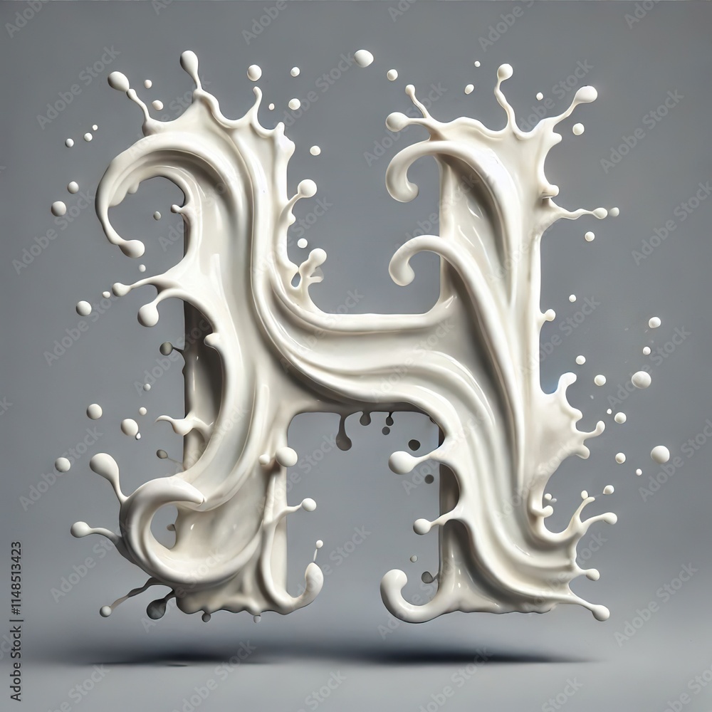 Creamy Milk Splash Forming Letter H Alphabet Typography Creamy Milk Splash Forming Letter H Alphabet Typography
